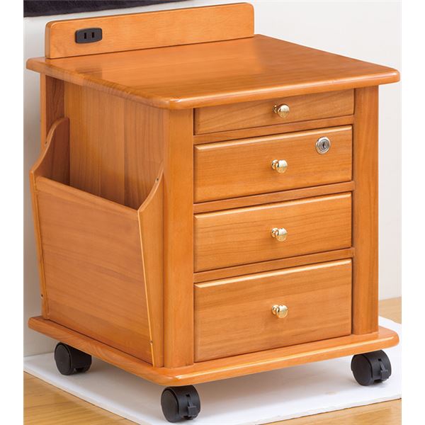 天然木リビングワゴンライトブラウン（コンセント付き）【代引不可】