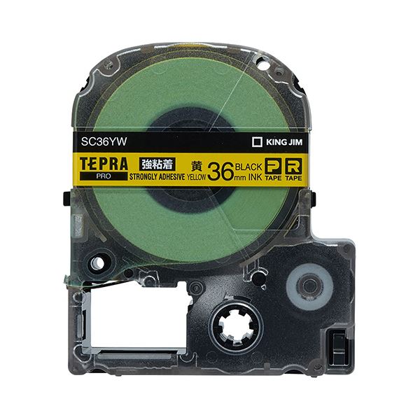 (まとめ) キングジム テプラ PRO テープカートリッジ 強粘着 36mm 黄/黒文字 SC36YW 1個 【×2セット】
