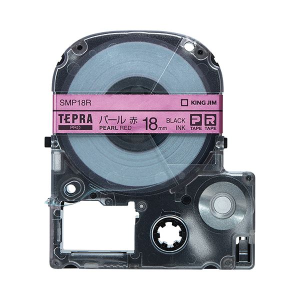 （まとめ） キングジム テプラ PRO テープカートリッジ カラーラベル（パール） 18mm 赤／黒文字 SMP18R 1個 【×4セット】