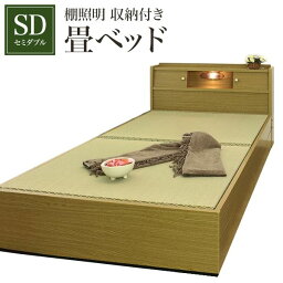 棚照明 収納付き畳ベッド セミダブル ブラウン 【代引不可】 送料無料！