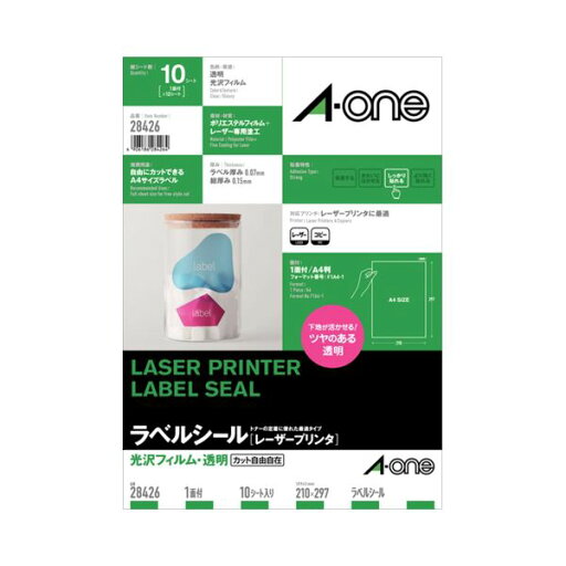 (まとめ) エーワン レーザープリンターラベル 光沢フィルム・透明 A4 ノーカット 28426 1冊(10シート) 【×3セット】 (まとめ) エーワン レーザープリンターラベル 光沢フィルム・透明 A4 ノーカット 28426 1冊(10シート) 【×3セット】
