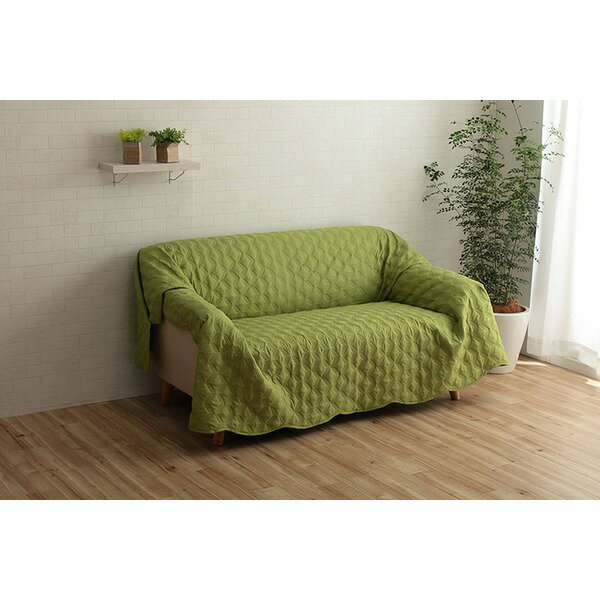 マルチカバー/ソファーカバー 【正方形 約190×190cm グリーン】 洗える ホットカーペットカバー対応 通..
