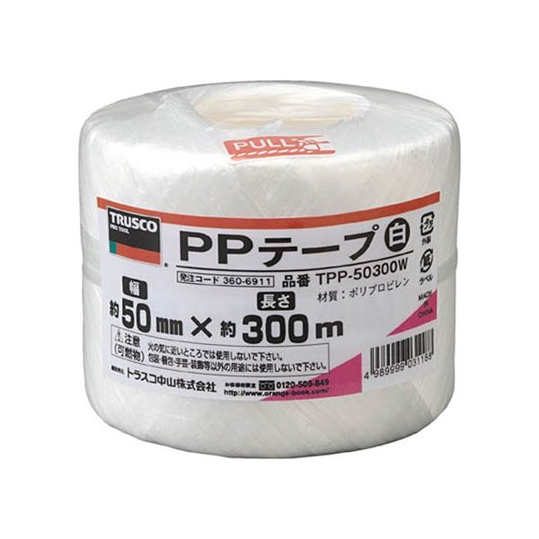 (まとめ) TRUSCO PPテープ 50mm×300m 白 TPP-50300W 1巻 【×10セット】