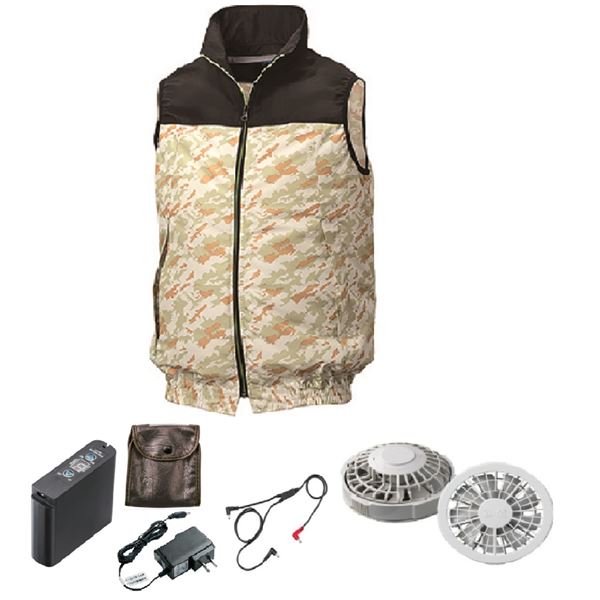 KU92020 空調服 R ポリエステル製 カジュアルベスト FAN2200G・RD9261・LIPRO2セット ブラック×サンド..