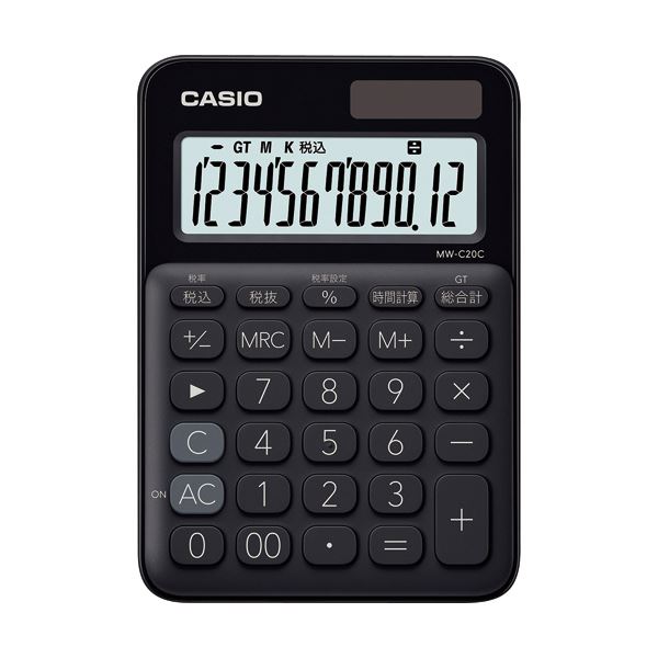 （まとめ）カシオ カラフル電卓 ミニジャストタイプ12桁 ブラック MW-C20C-BK-N 1台【×5セット】