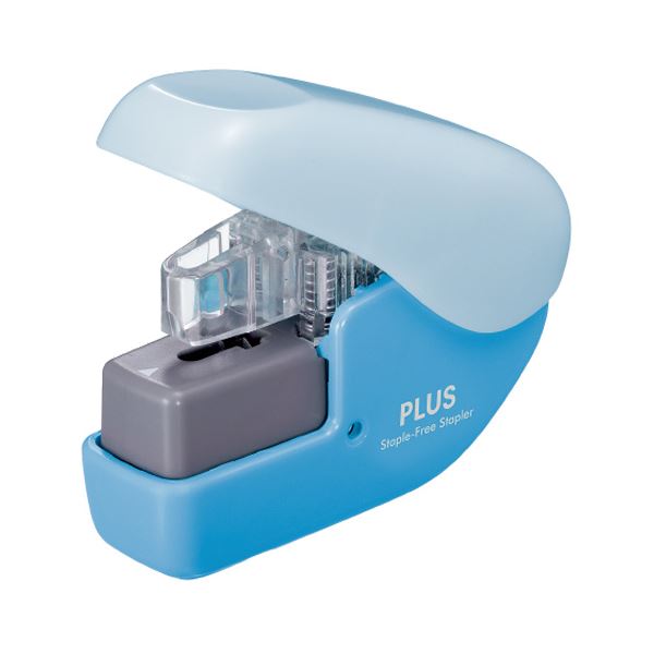 (まとめ) プラス 針なしホッチキスペーパークリンチ ミニ 4枚とじ ブルー SL-104NB 1個 【×30セット】