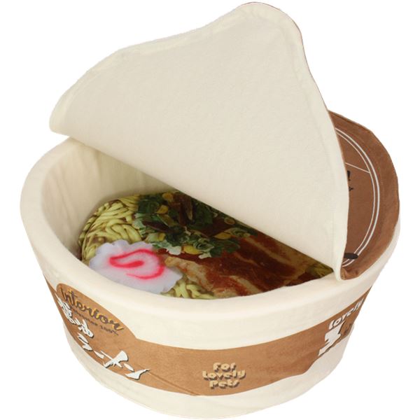 ペットハウス ペットベッド 約幅48cm カップ麺 しょうゆラーメン マジックテープ式ふた付き ウレタン ..