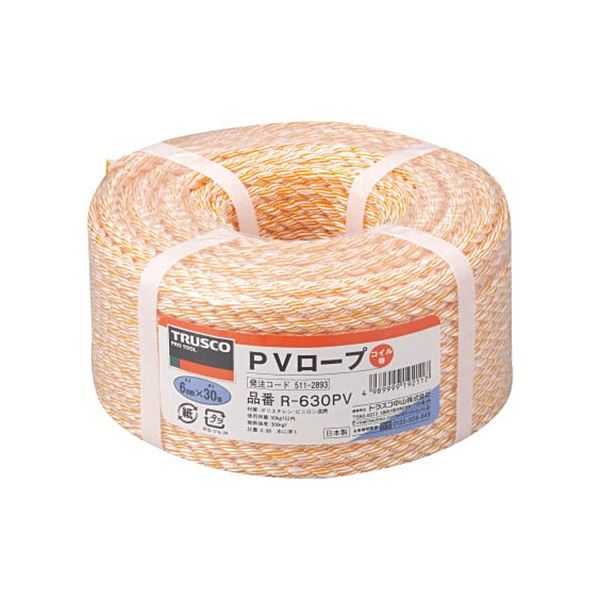 TRUSCO PVロープ 6mm×30m コイル巻 黄 R-630PV 1巻