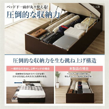 〔組立設置付き〕 収納 ベッド 通常丈 セミシングル 跳ね上げ式 縦開き ミドルタイプ 深さ37cm フレームのみ ダークブラウン 宮付き 日本製 国産【代引不可】 送料込!