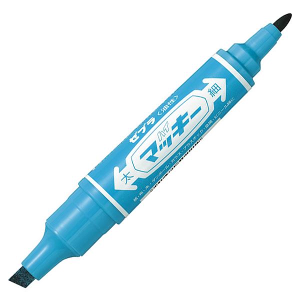 (まとめ) ゼブラ 油性マーカー ハイマッキー角芯太字+丸芯細字 ライトブルー MO-150-MC-LB 1本 【×100セット】
