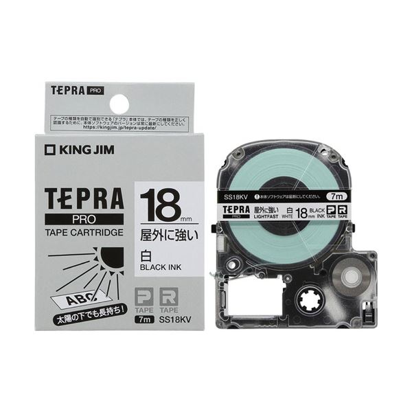 (まとめ)キングジム テプラ PRO テープカートリッジ 屋外に強いラベル 18mm 白/黒文字 SS18KV 1個 【×5セット】