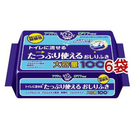 アクティ トイレに流せる たっぷり使えるおしりふき(100枚入*6袋セット)【アクティ】