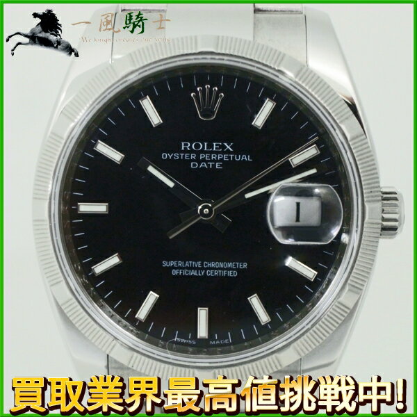 125738【中古】【ROLEX】【ロレックス】オイスターパーペチュアルデイト　115210　M番　SS　ブラック(黒)文字盤　自動巻きエンジンターンドベゼル　オートマチック　ステンレス　メンズ時計