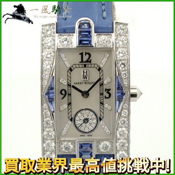 144530【中古】【HARRY　WINSTON】【ハリー　ウィンストン】アベニュー　オーロラ　310LQW　K18WG×革　 純正ブルーサファイア×ダイヤベゼル　ホワイトシェル文字盤クォーツ　レディース時計