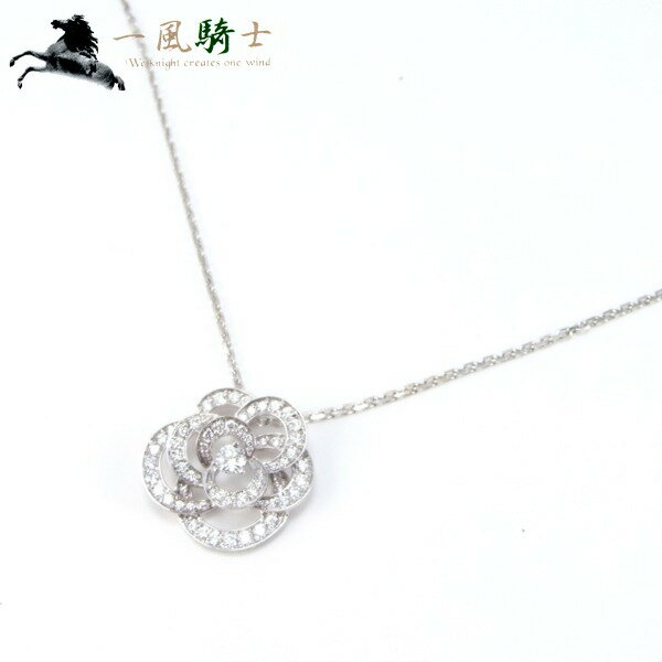 228109【送料無料】【中古】【CHANEL】【シャネル】カメリア　ネックレス　K18WG×パヴェダイヤモンド×1Pダイヤモンド　J2580750　ペンダント　フラワー　椿　アクセサリー　ブランドジュエリーのサムネイル
