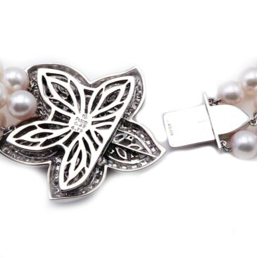 246122【中古】【田崎真珠】【TASAKI】3連 パール ネックレス PT900×K14WG×パール×ダイヤモンド4.79ct 0.32ctタサキ 真珠 花 プラチナ 14金 ペンダント ブランドジュエリー