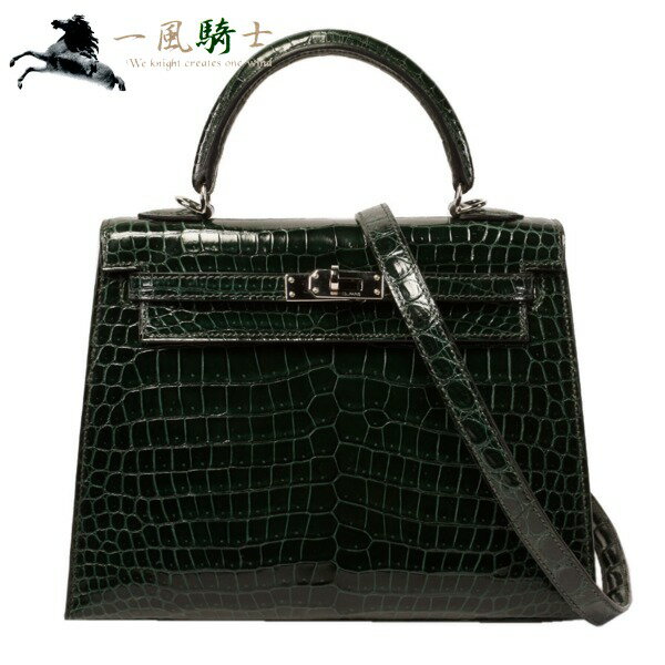 318908【新品同様】【HERMES】【エルメス】ケリー25　外縫い　クロコダイルポロサス　ヴェールフォンセ　□L刻　パラジウム金具hermes　2008年製　2way　ハンドバッグ　ショルダーバッグのサムネイル