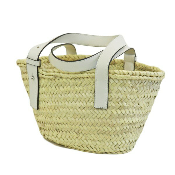 380646【未使用】【LOEWE】【ロエベ】バスケットバッグ スモール　ストロー×レザー　ベージュ×ホワイトloewe　ハンドバッグ