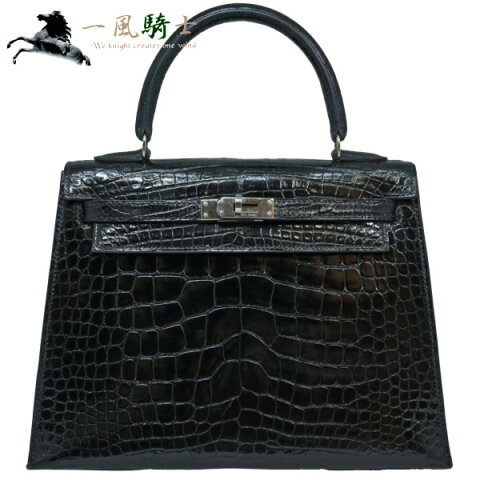 【30,000円OFFクーポン利用可】【枚数限定 1/15(金)0：00から】395094【中古】【HERMES】【エルメス】ケリー25　外縫い　クロコ　アリゲーター　ブラック　□B刻　シルバー金具hermes　1998年製　2WAY　ハンドバッグ　ショルダーバッグ