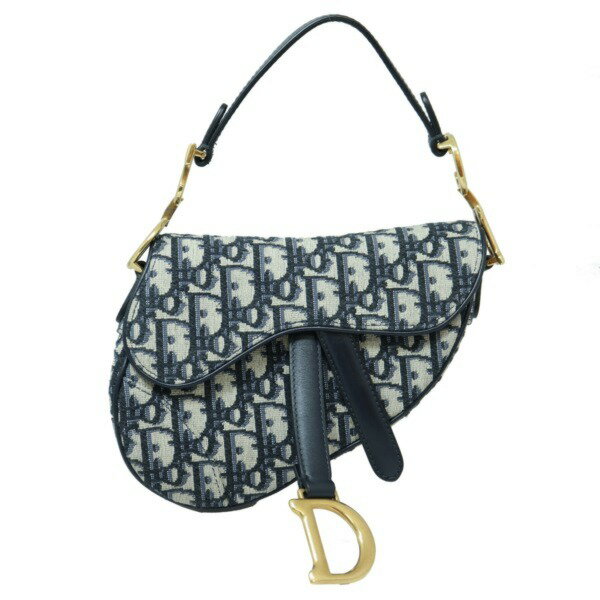 398425【新品同様】【CHRISTIAN DIOR】【クリスチャン・ディオール】サドルバッグ　トロッター　キャンバス×レザー　ベージュ×ネイビー　M0447CTZQ別売りストラップ付　Saddle　ショルダーバッグ
