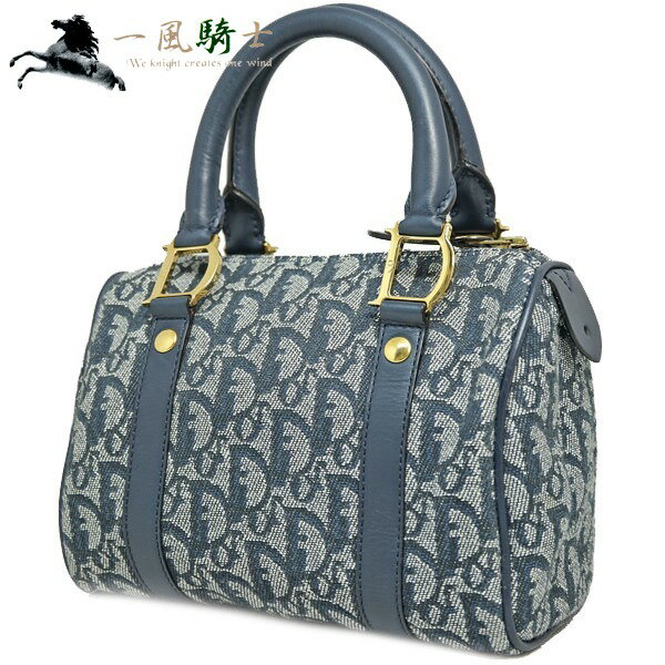 412108【中古】【CHRISTIAN DIOR】【クリスチャン ディオール】ミニボストンバッグ 　トロッター　キャンバス×レザー　ネイビーdh　ハンドバッグ　トートバッグ　ヴィンテージのサムネイル