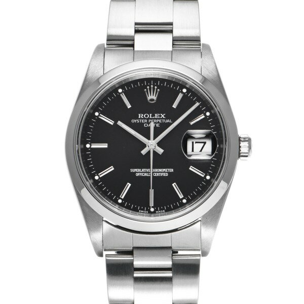 【中古】 ロレックス ROLEX オイスターパーペチュアル デイト 34 15200 D番(2005年頃製造) ブラック メンズ 腕時計