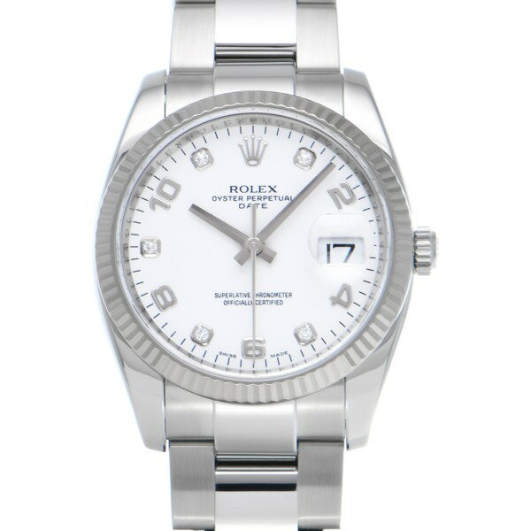 【中古】 ロレックス ROLEX オイスターパーペチュアル デイト 34 115234G M番(2008年頃製造) ホワイト/ダイヤモンド メンズ 腕時計