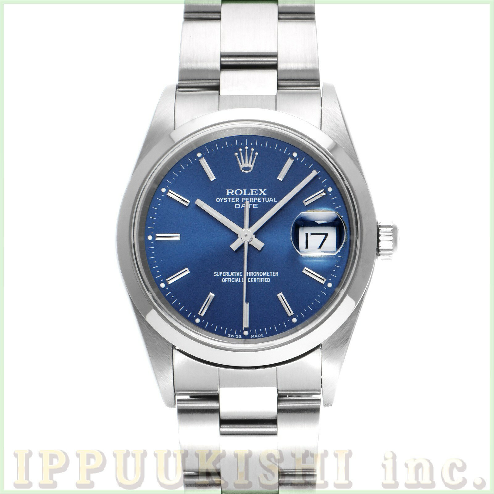 【中古】 ロレックス ROLEX オイスターパーペチュアル デイト 15200 P番(2000年頃製造) ブルー メンズ 腕時計