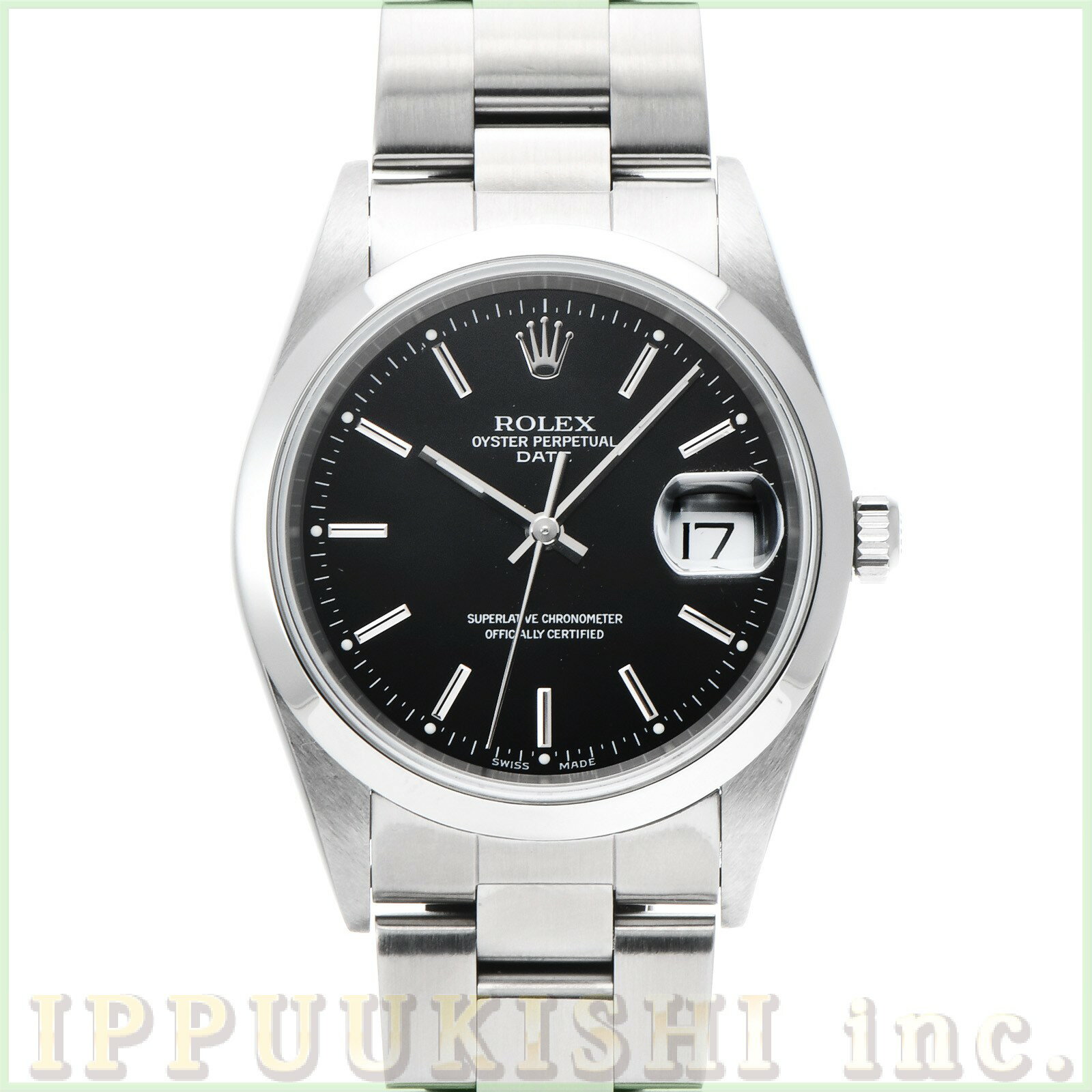 【中古】 ロレックス ROLEX オイスターパーペチュアル デイト 15200 P番(2000年頃製造) ブラック メンズ 腕時計