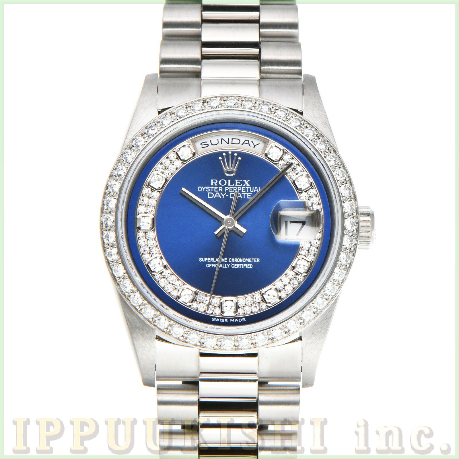 【中古】 ロレックス ROLEX デイデイト 18346MG W番(1995年頃製造) ブルー/ダイヤモンド メンズ 腕時計