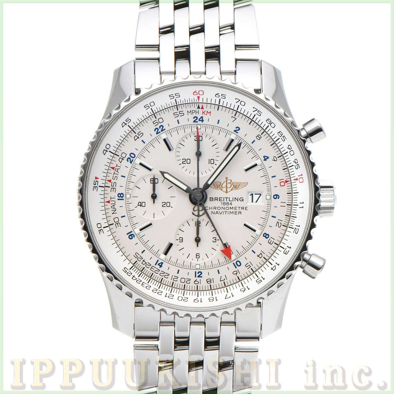 【中古】 ブライトリング BREITLING ナビタイマー ワールド A242G71NP シルバー  ...