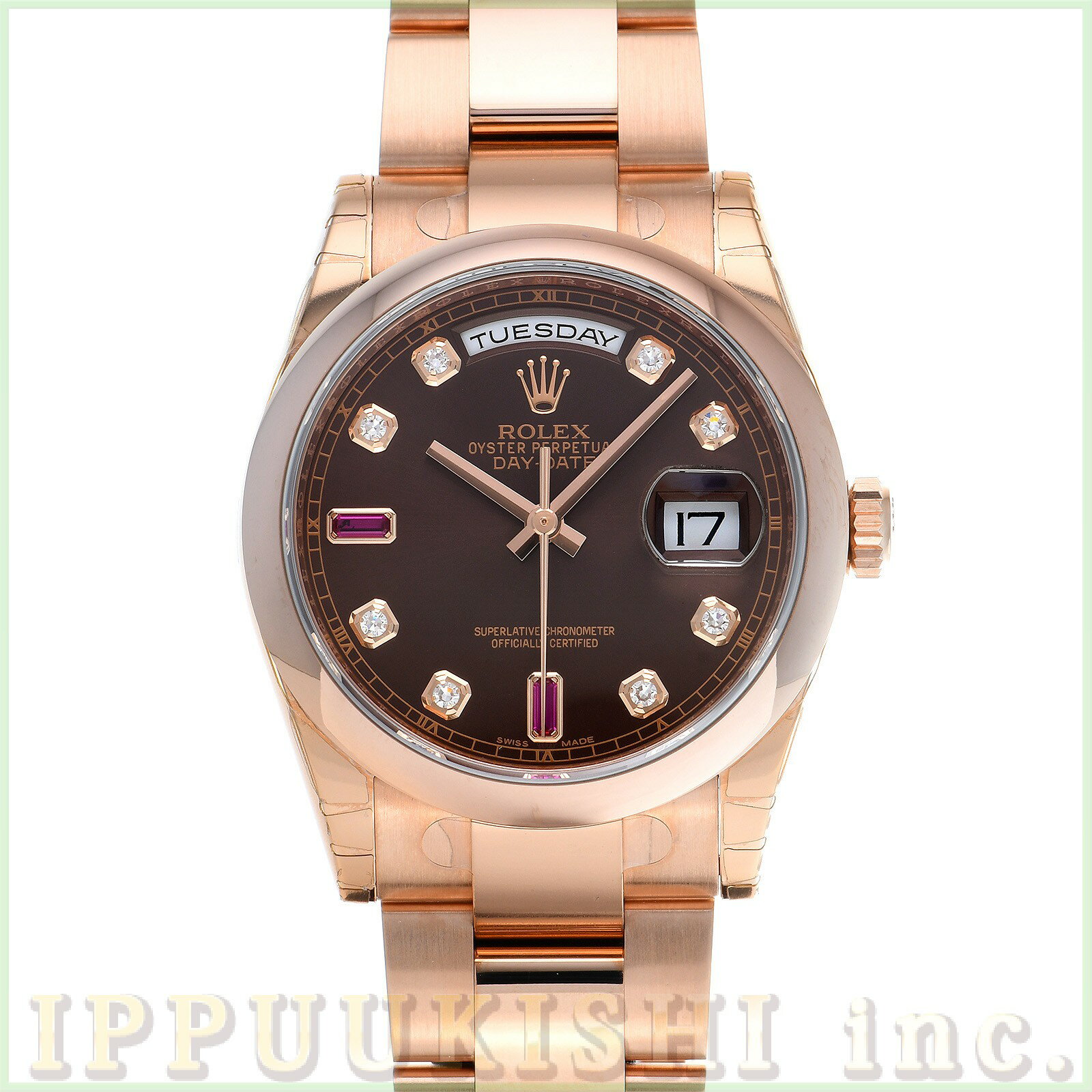 【中古】 ロレックス ROLEX デイデイト 36 118205FA ランダムシリアル チョコレート/ダイヤモンド/ルビー メンズ 腕時計