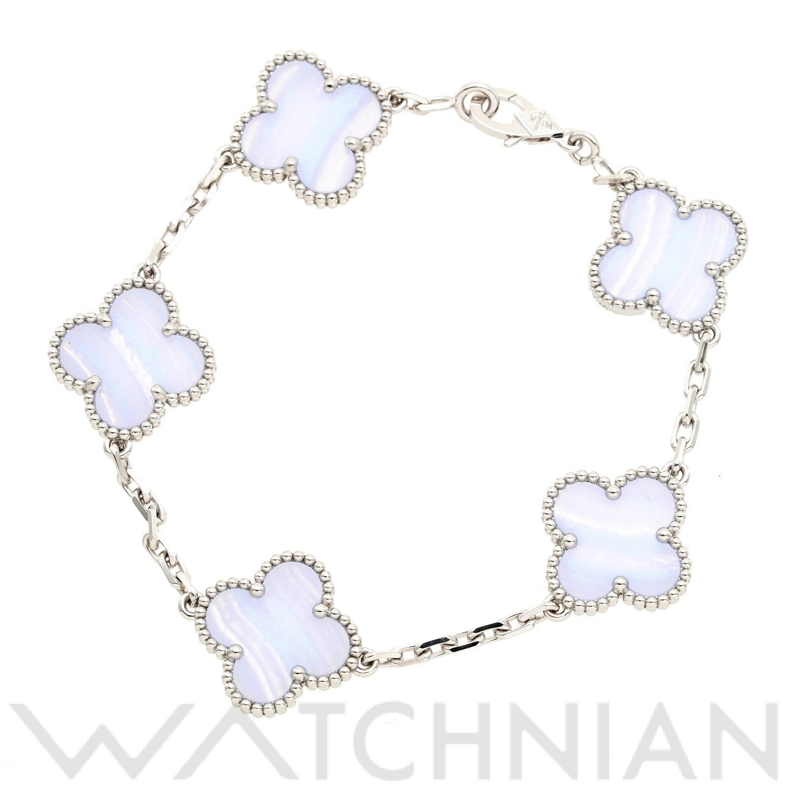 【中古】 ヴァン クリーフ&アーペル Van Cleef & Arpels ヴィンテージ アルハンブラ ブレスレット 5モチーフ VCARD34700 K18ホワイトゴールド/カルセドニー レディース ブレスレットのサムネイル