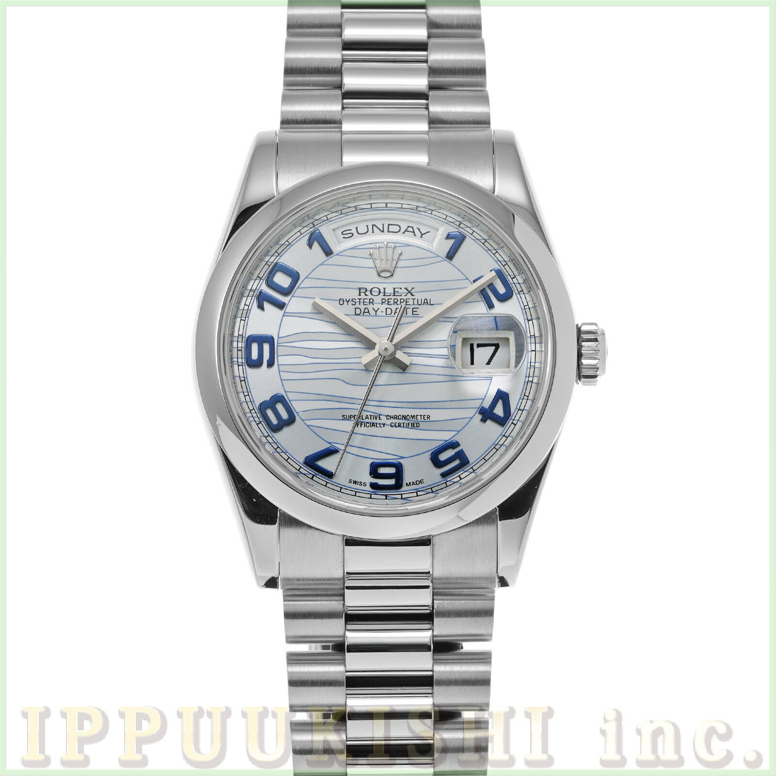 【中古】 ロレックス ROLEX デイデイト 36 118206 Z番(2007年頃製造) アイスブルーウェーブ メンズ 腕時計