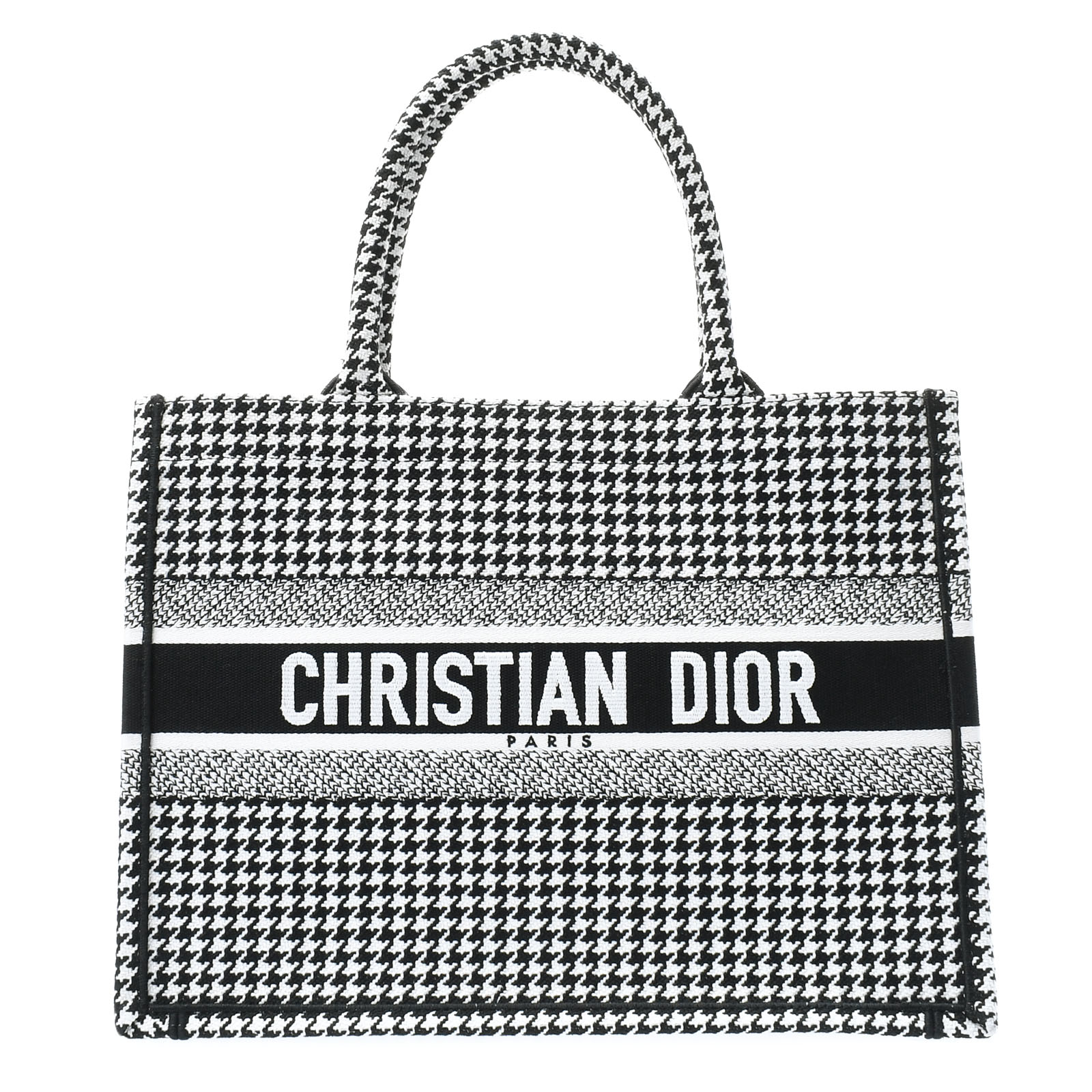【中古】 クリスチャンディオール Christian Dior ブックトート ミディアム 千鳥格子柄 ブラック/ホワイト M1296ZRPI_M081 ハウンドトゥース エンブロイダリーキャンバス レディース トートバッグのサムネイル