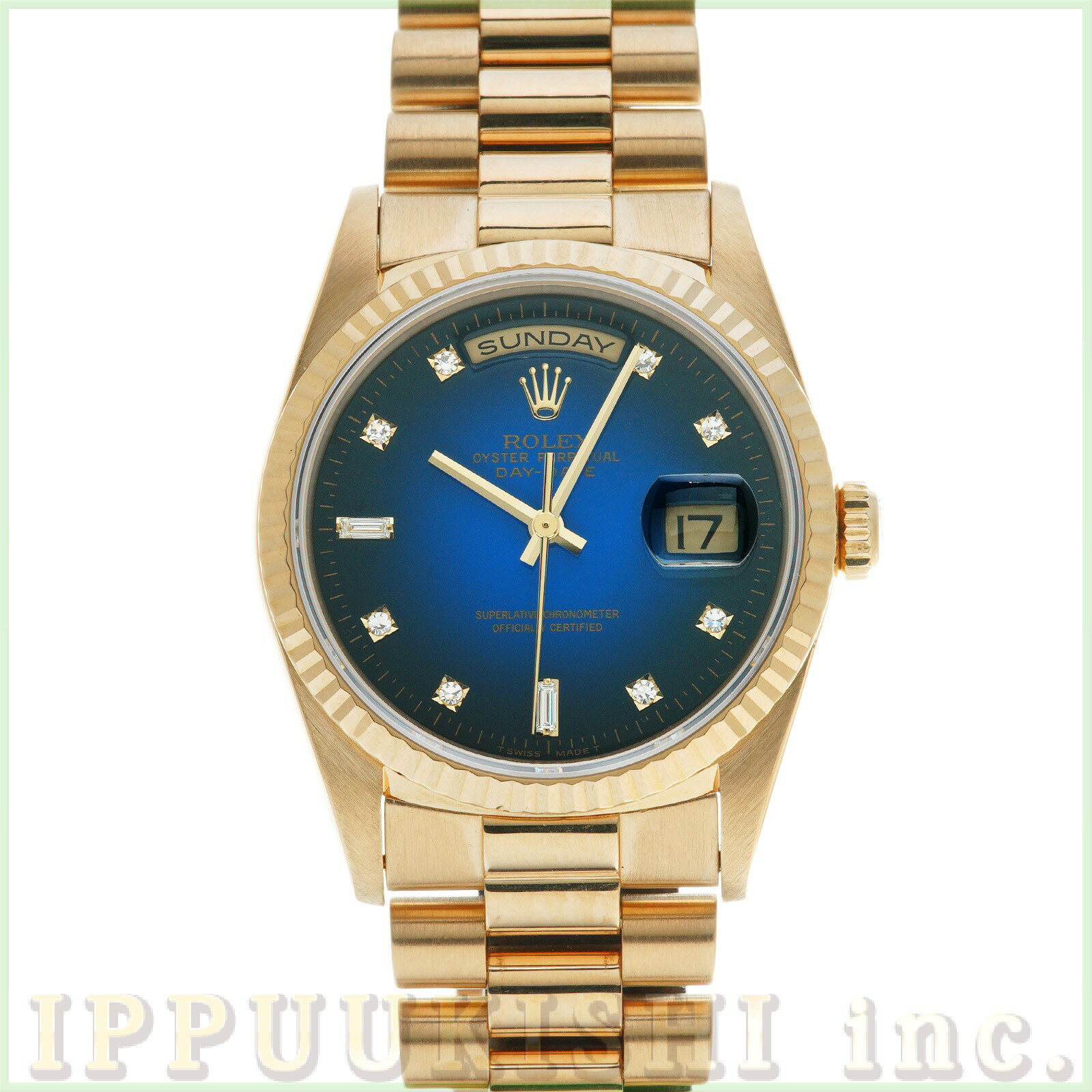 【中古】 ロレックス ROLEX デイデイト 18238A W番(1996年頃製造) ブルー・グラデーション/ダイヤモンド メンズ 腕時計