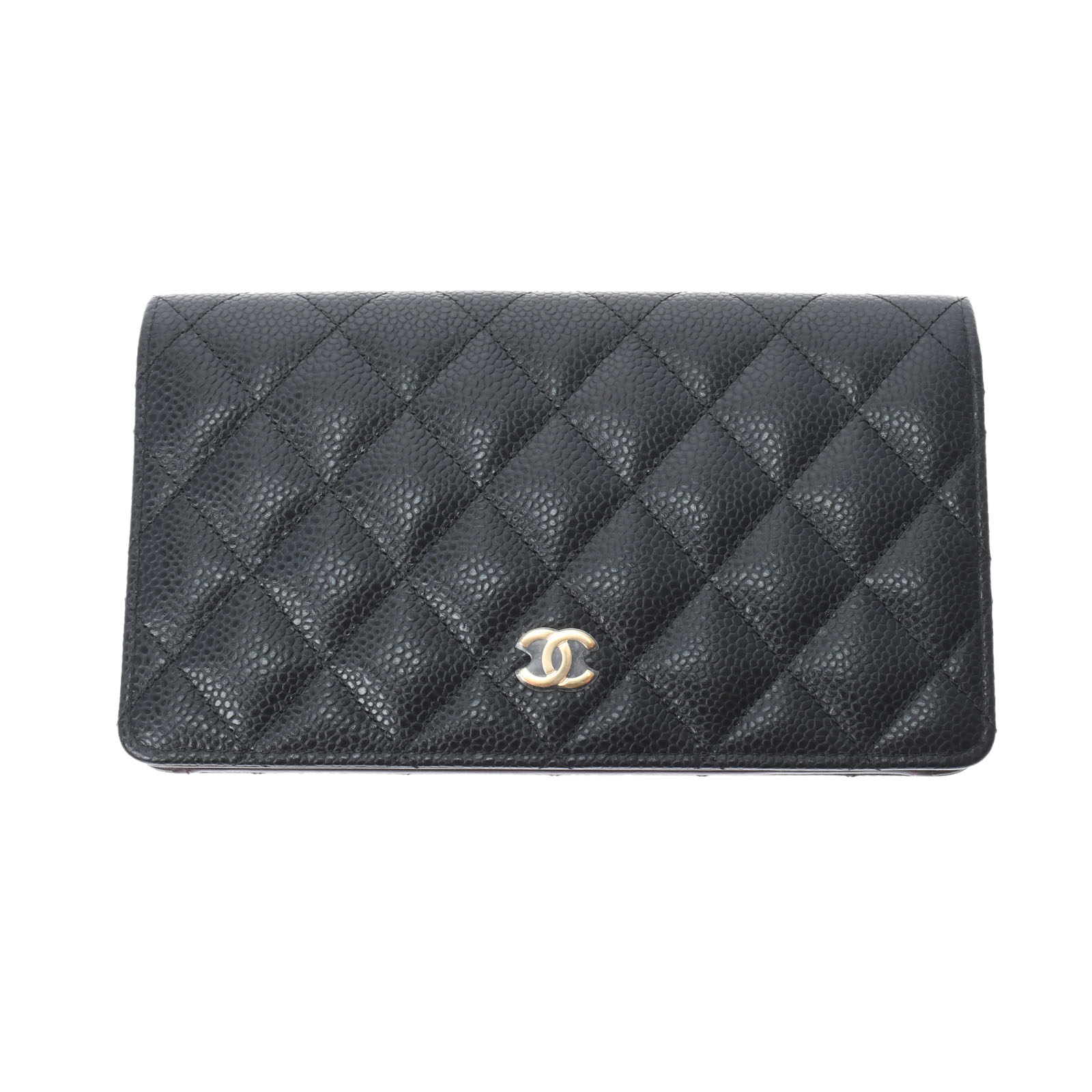 【未使用品】 シャネル CHANEL マトラッセ 二つ折り長財布 黒/ゴールド金具 A31509 キャビアスキン レディース 長財布