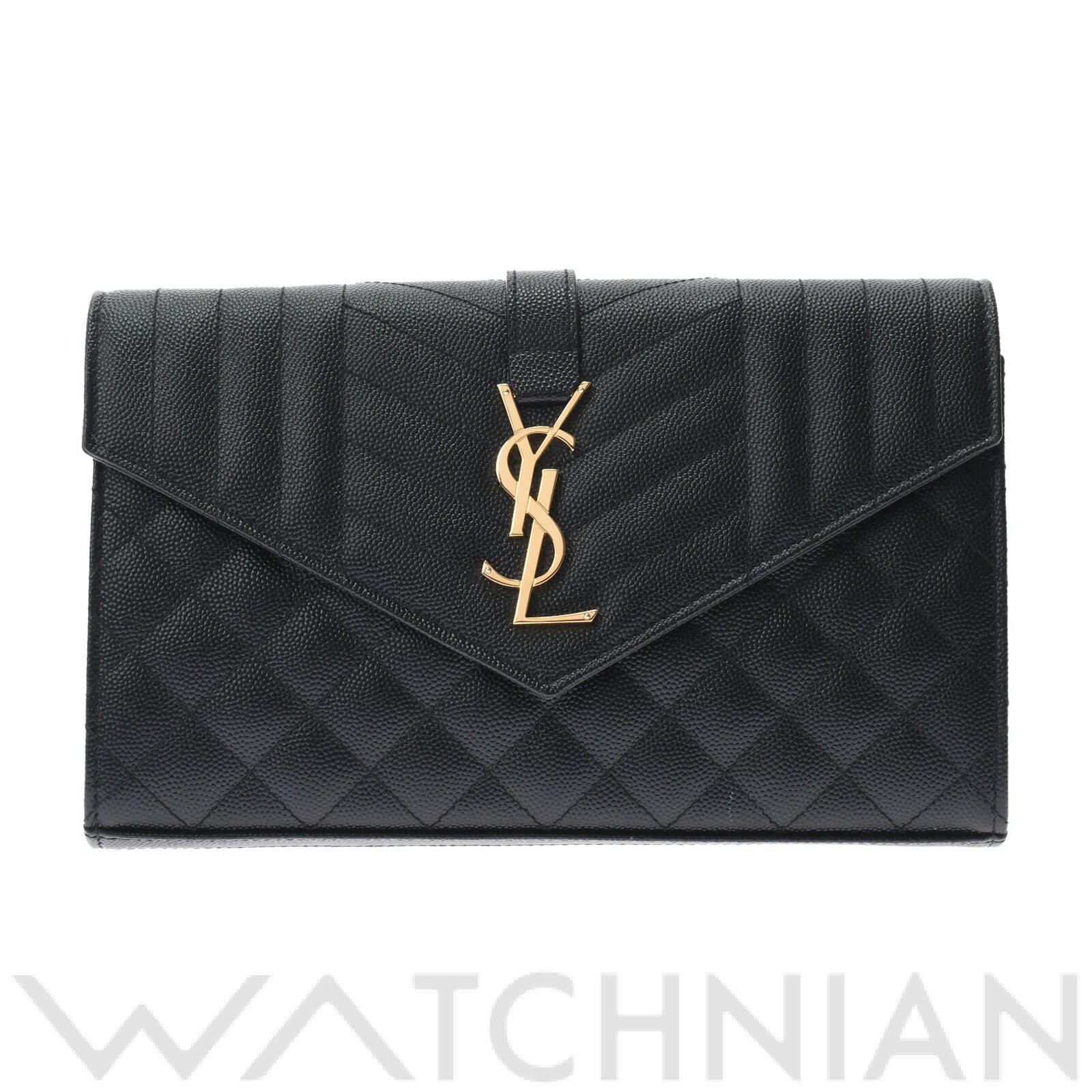 【最大30,000円OFFクーポン配布中 〜9/2 09:59】【未使用品】 イヴ サンローラン YVES SAINT LAURENT チェーンウォレット モノグラム 黒/ゴールド金具 GBL620280.0120 レザー レディース ショルダーバッグ