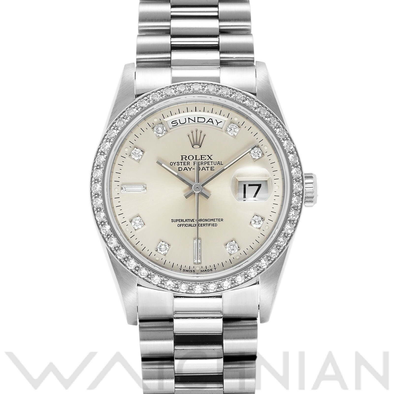 【中古】 ロレックス ROLEX デイデイト 18346 W番(1994年頃製造) シルバー/ダイヤモンド メンズ 腕時計