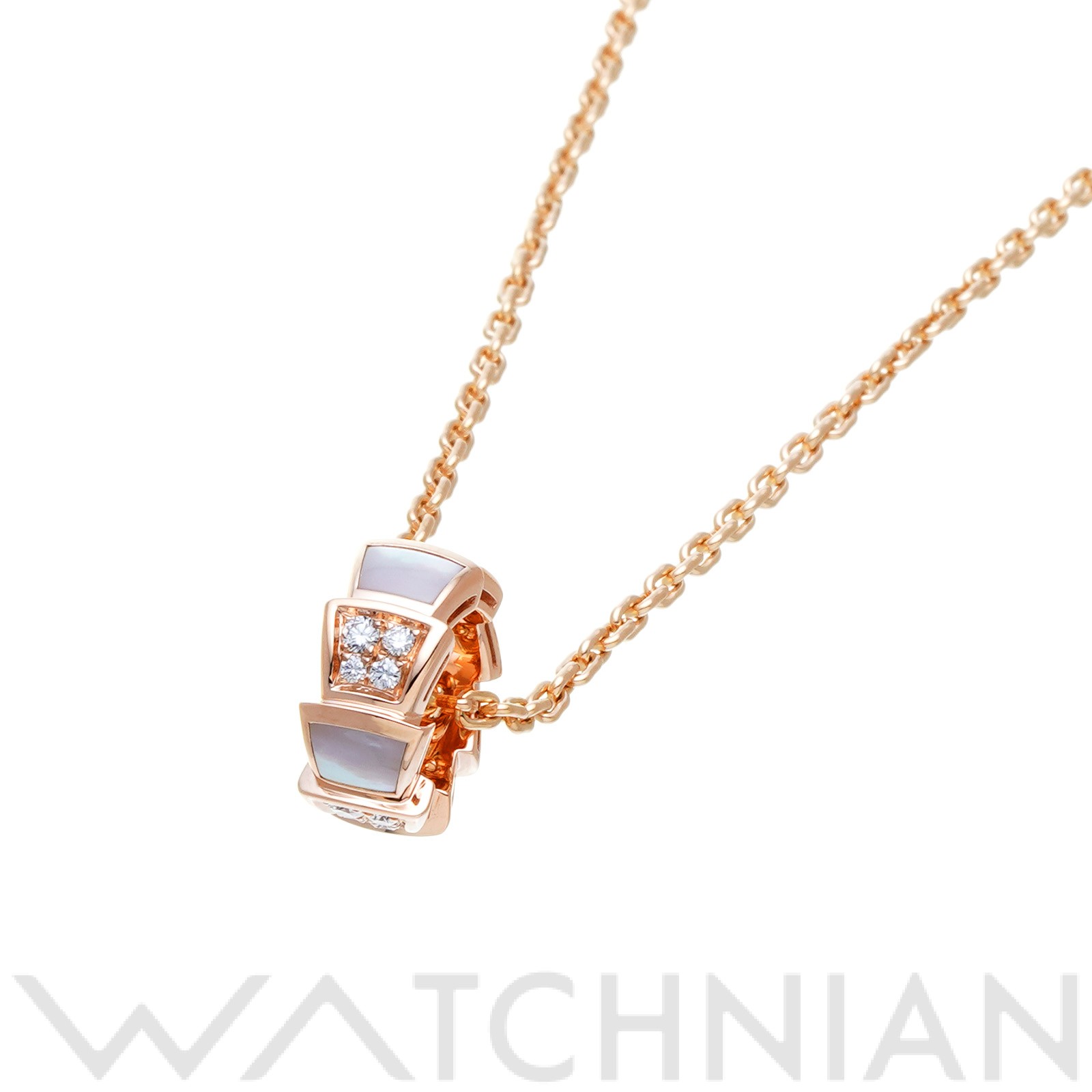 【WATCHNIAN誕生記念 全品P2倍 〜8/23】【中古】 ブルガリ BVLGARI セルペンティ ヴァイパー ペンダント ネックレス 357095 K18ピンクゴールド/ダイヤモンド/ホワイトシェル レディース ネックレス