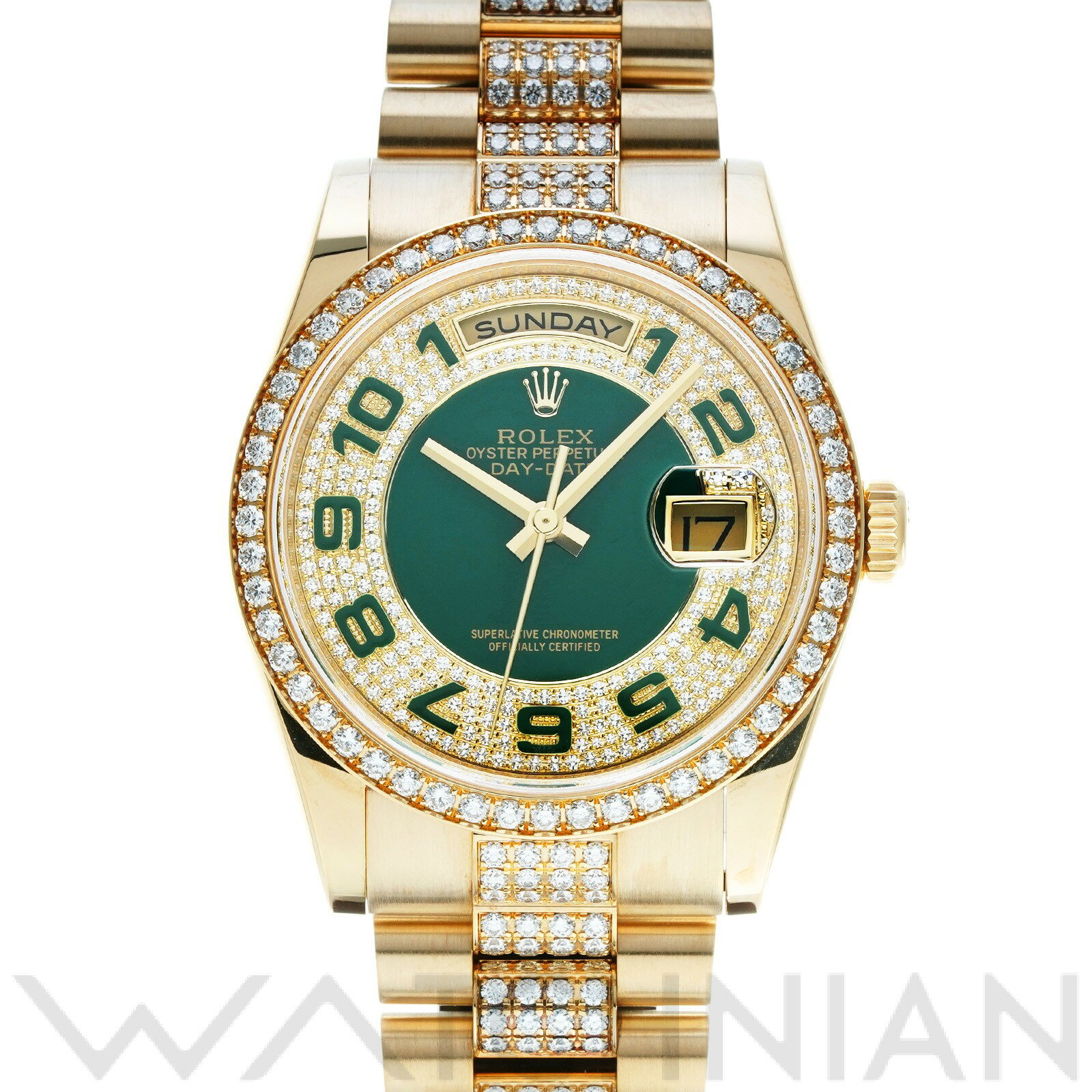 【中古】 ロレックス ROLEX デイデイト 50th 36 118348ZEA ランダムシリアル グリーン/パヴェダイヤモンド メンズ 腕時計