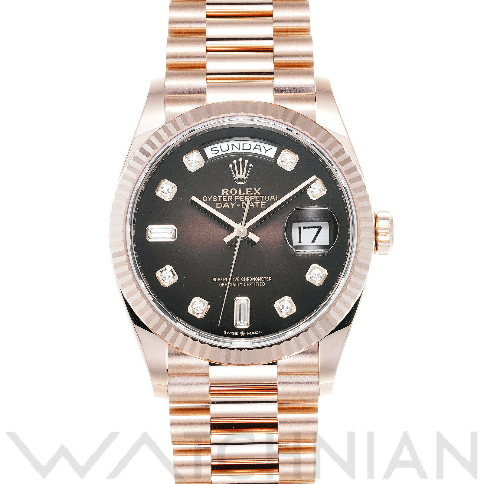 【中古】 ロレックス ROLEX デイデイト 36 128235A ランダムシリアル ブラウンオンブレ/ダイヤモンド メンズ 腕時計