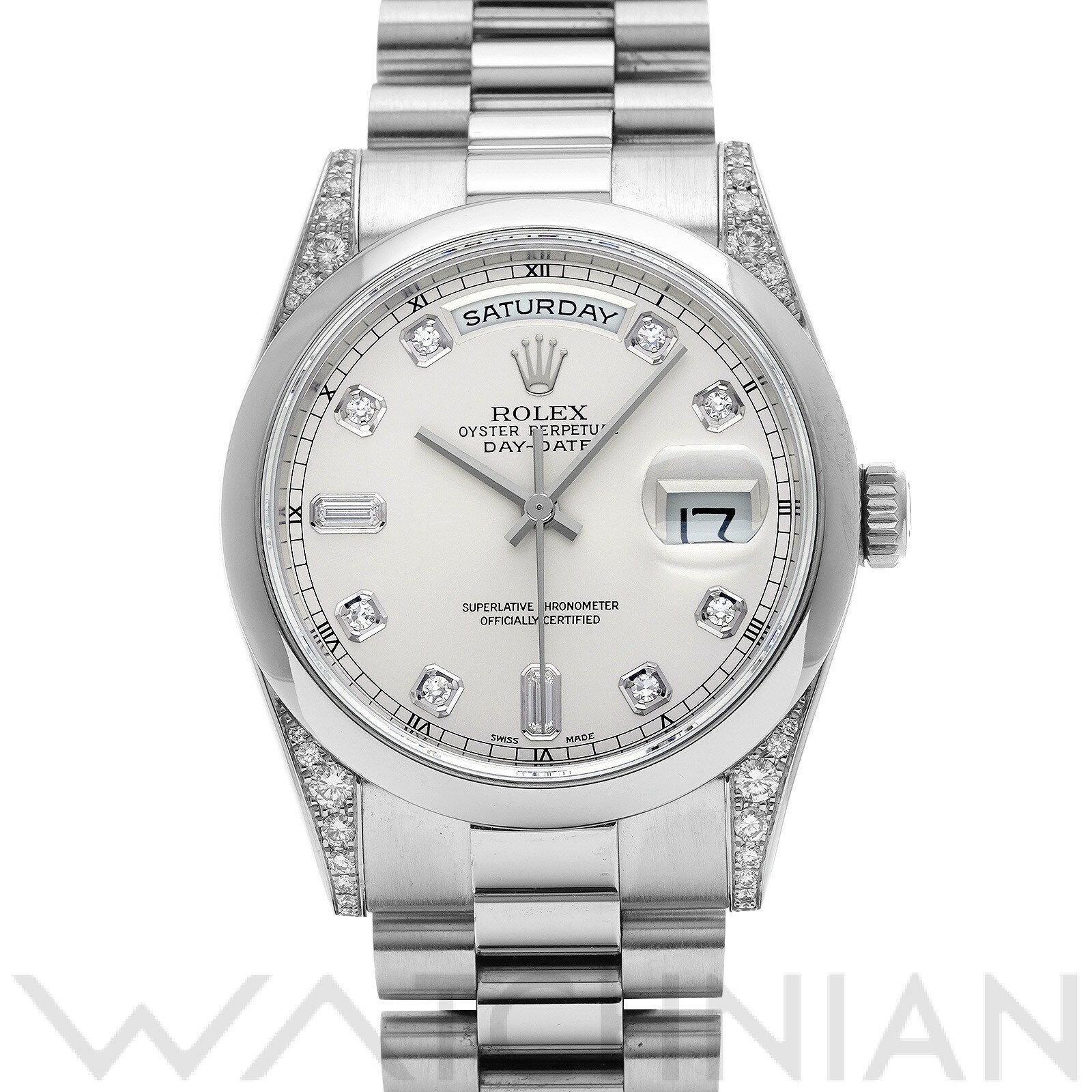 【中古】 ロレックス ROLEX デイデイト 36 118296A P番(2001年頃製造) シルバー/ダイヤモンド メンズ 腕時計