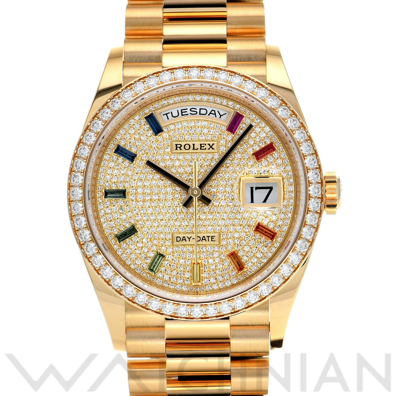 【中古】 ロレックス ROLEX デイデイト 36 128348RBR ランダムシリアル パヴェダイヤモンド/サファイア メンズ 腕時計