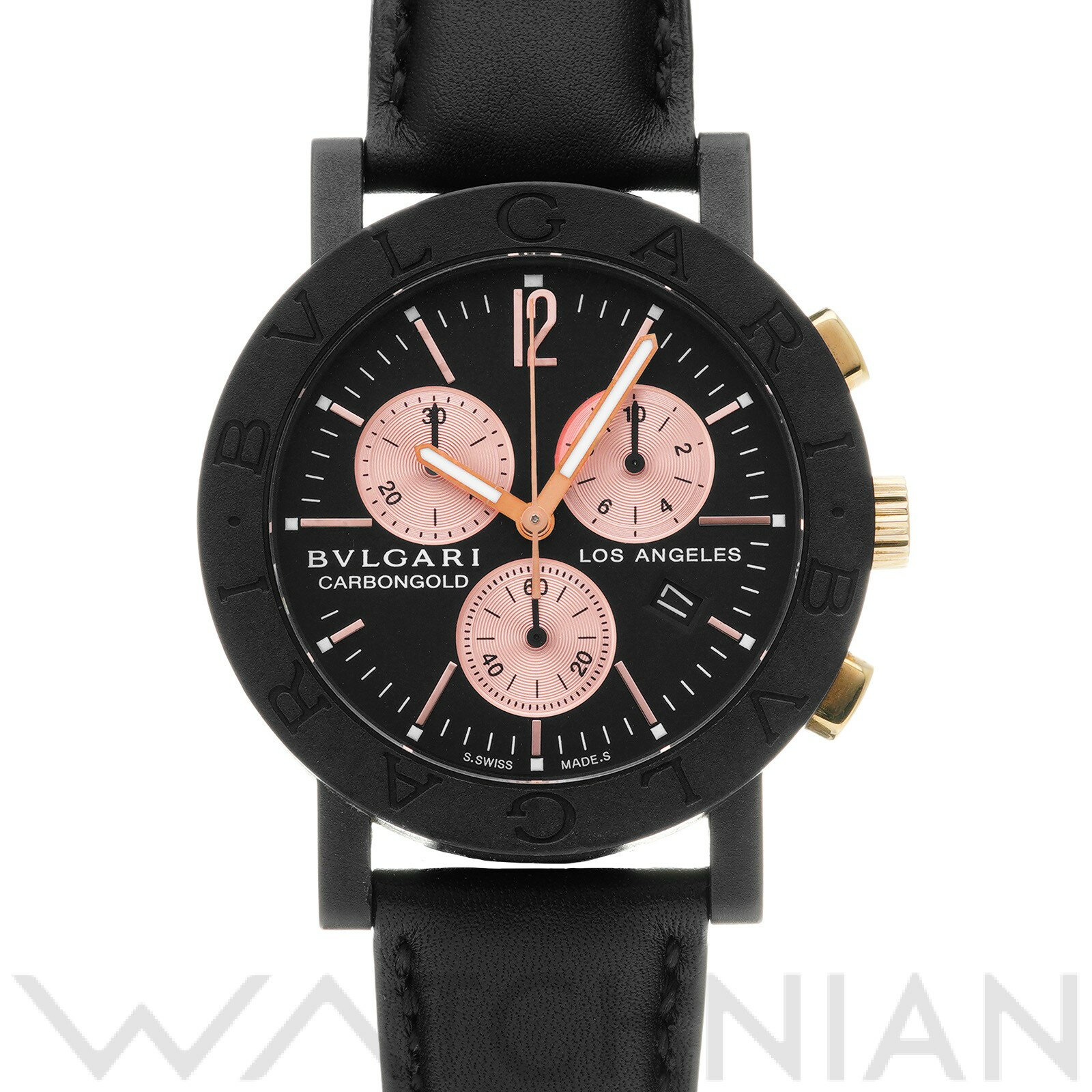 【中古】 ブルガリ BVLGARI ブルガリブルガリ カーボンゴールド クロノグラフ ロサンゼルス BBP38CGLDCH/8 ブラック/ピンク メンズ 腕時計