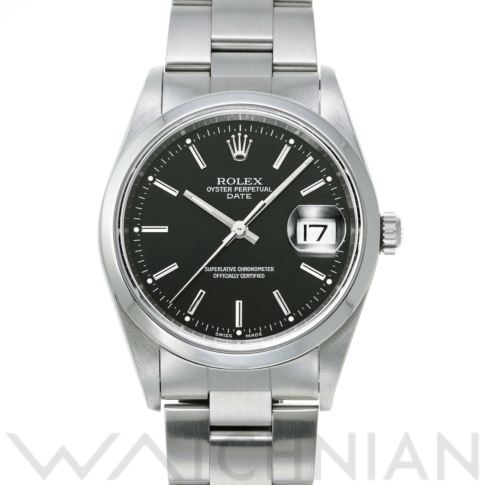 【中古】 ロレックス ROLEX オイスターパーペチュアル デイト 34 15200 K番(2001年頃製造) ブラック メンズ 腕時計