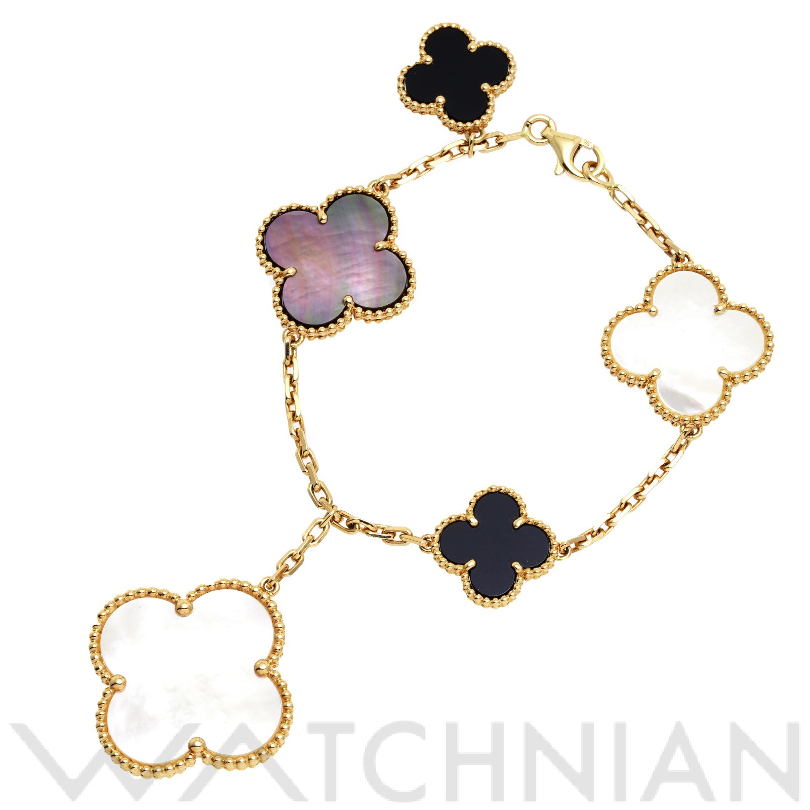 【中古】 ヴァン クリーフ&アーペル Van Cleef & Arpels マジック アルハンブラ ブレスレット 5モチーフ VCARD78700 K18イエローゴールド/ホワイトシェル/グレーシェル/オニキス レディース ブレスレットのサムネイル