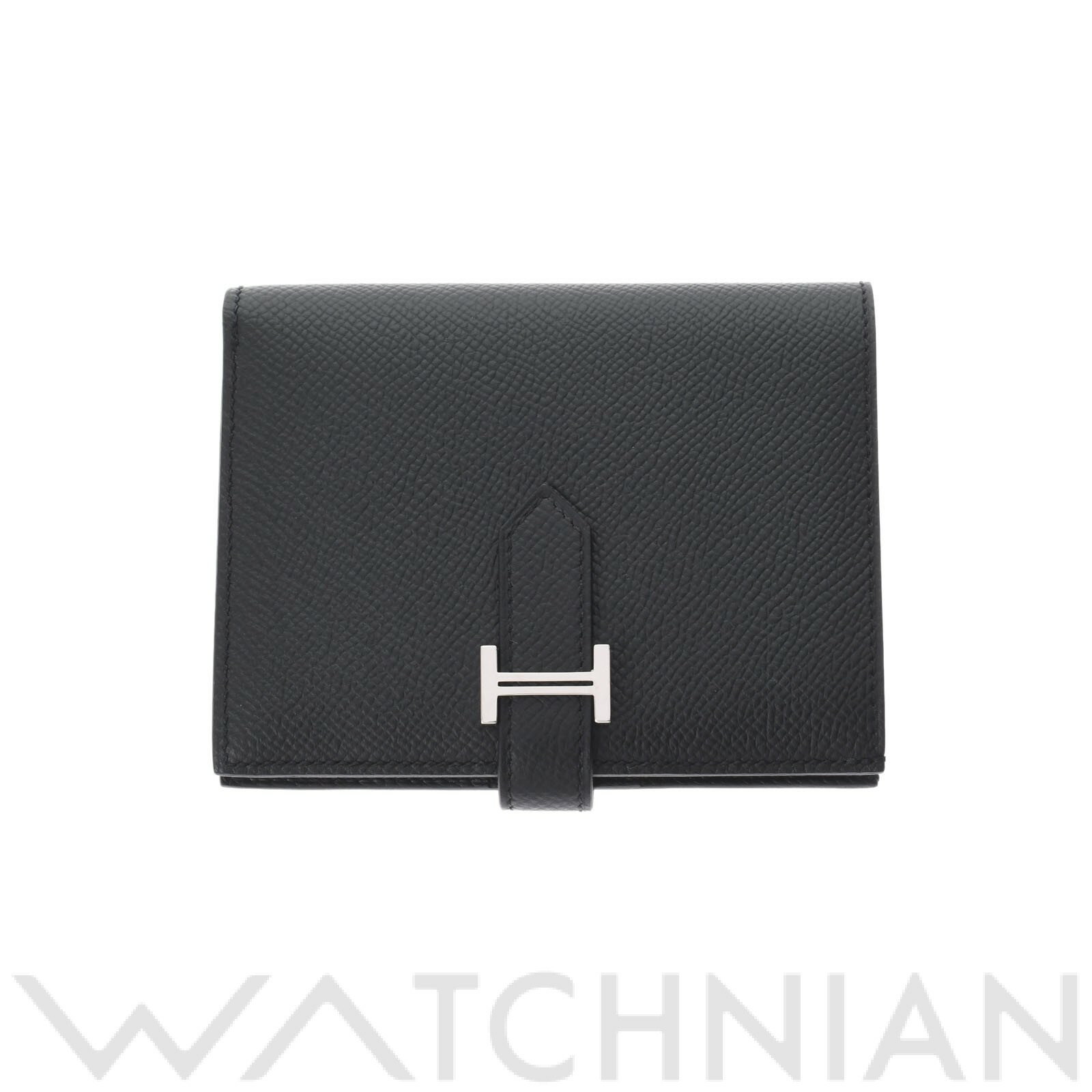 【中古】 エルメス HERMES ベアン コンパクト 黒/パラジウム金具 ヴォーエプソン ユニセックス 二つ折り財布