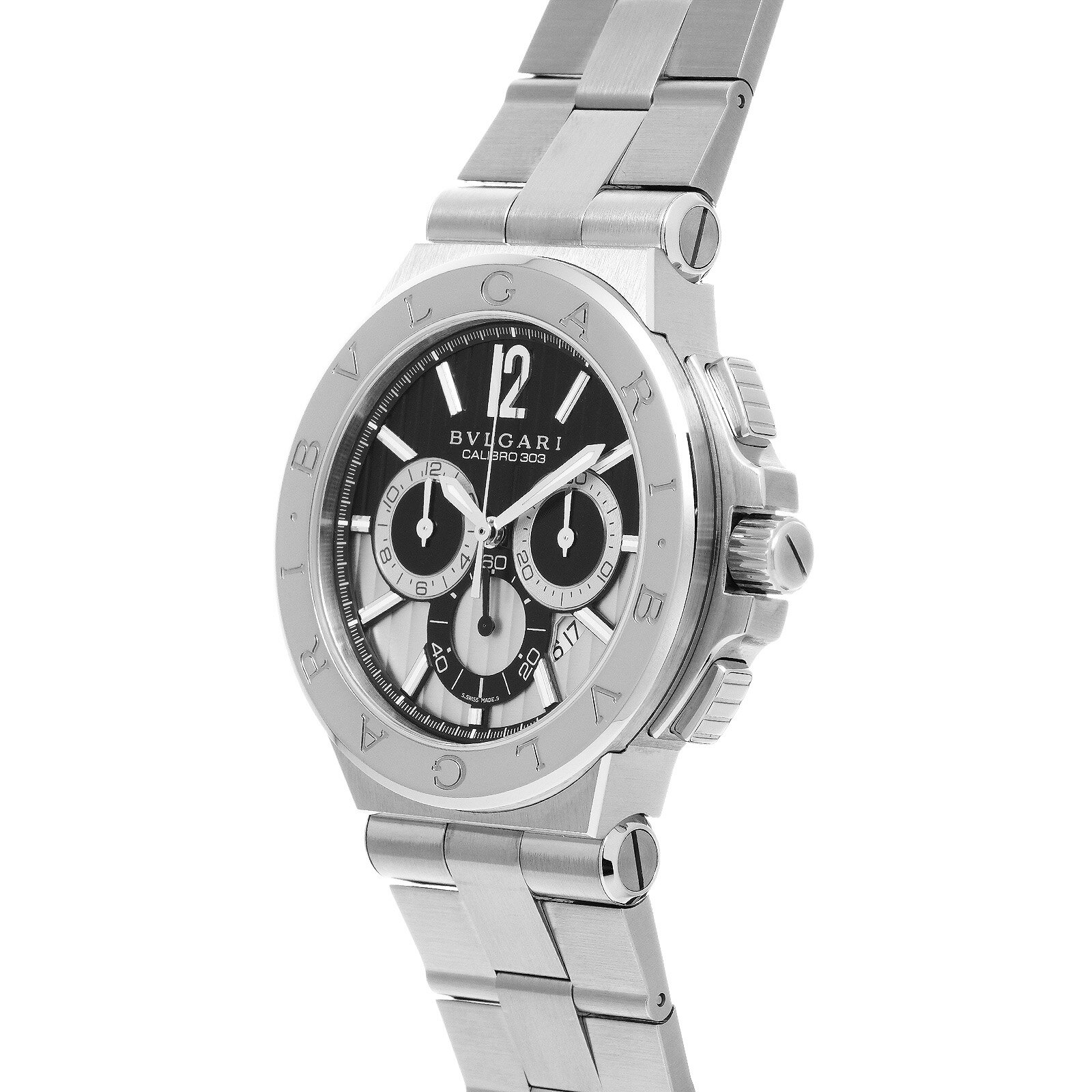 【WATCHNIAN誕生記念 全品P2倍 〜8/23】【中古】 ブルガリ BVLGARI ディアゴノ キャリブロ 303 クロノグラフ DG42BSSDCH ブラック/シルバー メンズ 腕時計