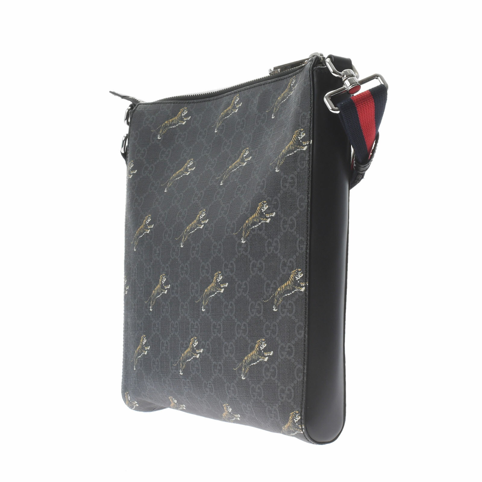 【WATCHNIAN誕生記念 全品P2倍 〜8/23】【中古】 グッチ GUCCI GGスプリーム タイガー タイガー プリント 黒 474137 GGスプリームキャンバス/レザー ユニセックス ショルダーバッグ